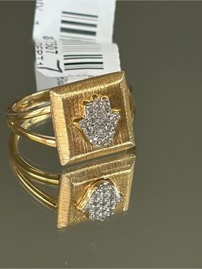 Rarities Carol Brodie .14 ctw Genuine  White DIAMOND Talisman Ring Hamsa Hand 7